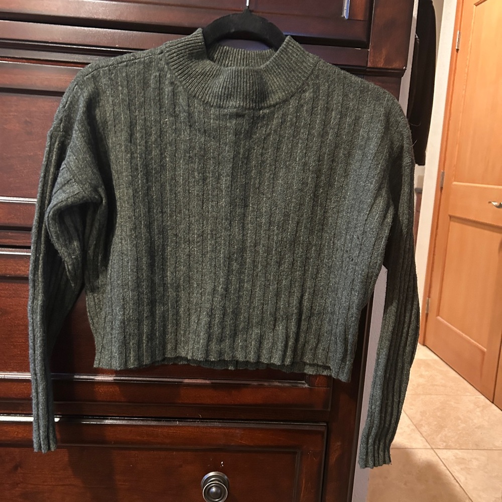 Madewell Dark Green Ribbed Turtleneck Sweater